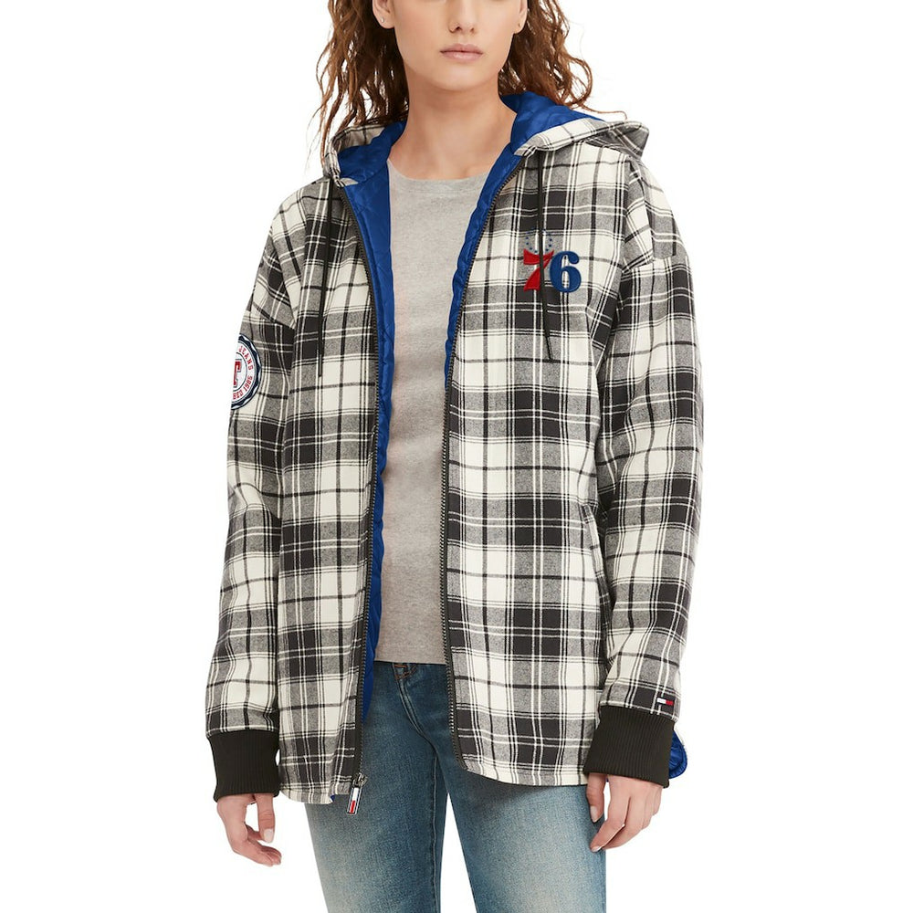 Black/Cream Philadelphia 76ers Tommy Jeans Women's Molly Flannel Full-Zip Hoodie | NBA