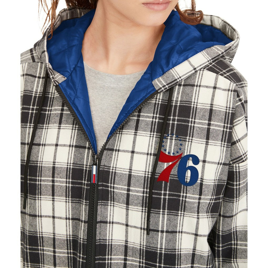 Black/Cream Philadelphia 76ers Tommy Jeans Women's Molly Flannel Full-Zip Hoodie | NBA