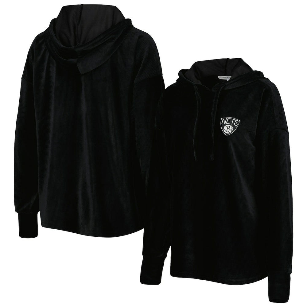 Black Brooklyn Nets Touch Women's End Line Velour Pullover Hoodie | NBA