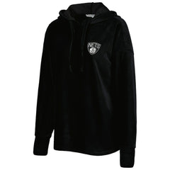 Black Brooklyn Nets Touch Women's End Line Velour Pullover Hoodie | NBA