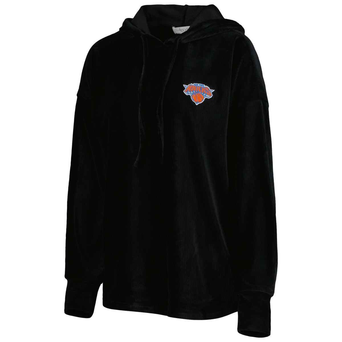 Black New York Knicks Touch Women's End Line Velour Pullover Hoodie | NBA