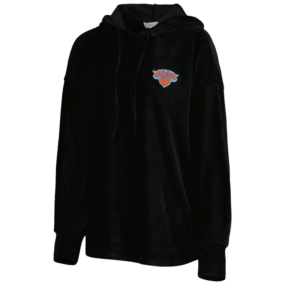 Black New York Knicks Touch Women's End Line Velour Pullover Hoodie | NBA