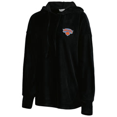 Black New York Knicks Touch Women's End Line Velour Pullover Hoodie | NBA