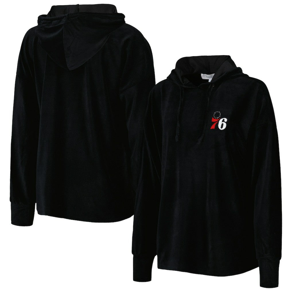 Black Philadelphia 76ers Touch Women's End Line Velour Pullover Hoodie | NBA