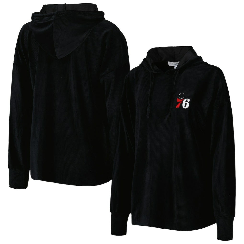 Black Philadelphia 76ers Touch Women's End Line Velour Pullover Hoodie | NBA