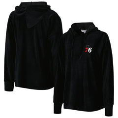 Black Philadelphia 76ers Touch Women's End Line Velour Pullover Hoodie | NBA
