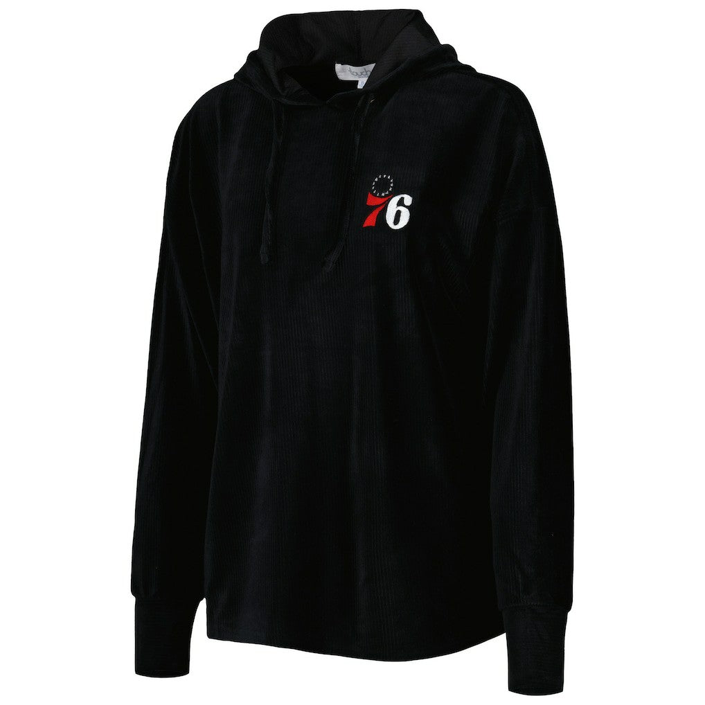 Black Philadelphia 76ers Touch Women's End Line Velour Pullover Hoodie | NBA