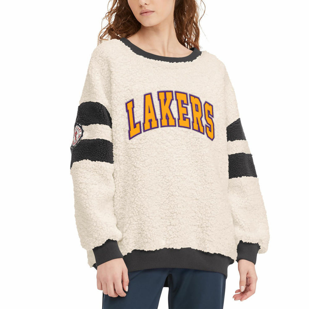 Oatmeal/Black Los Angeles Lakers Tommy Jeans Women's Mindy Sherpa Pullover Sweatshirt | NBA