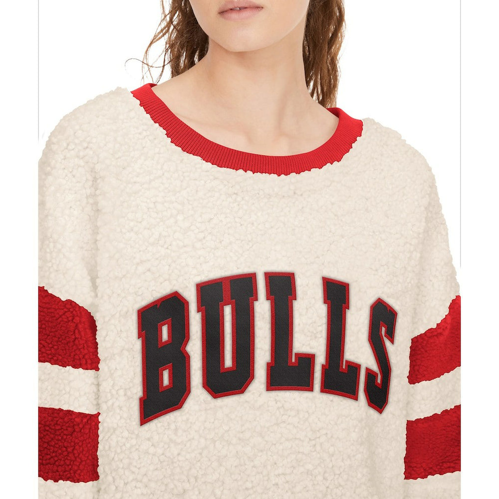 Oatmeal/Red Chicago Bulls Tommy Jeans Women's Mindy Sherpa Pullover Sweatshirt | NBA