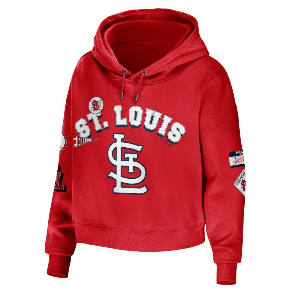 St. Louis Cardinals WEAR by Erin Andrews Women's Modest Patches Cropped Pullover Hoodie - MLB Hoodies