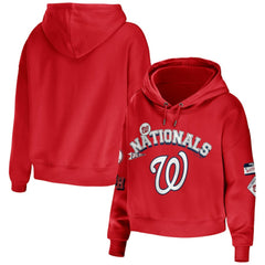 Washington Nationals WEAR by Erin Andrews Women's Modest Patches Cropped Pullover Hoodie - MLB Hoodies