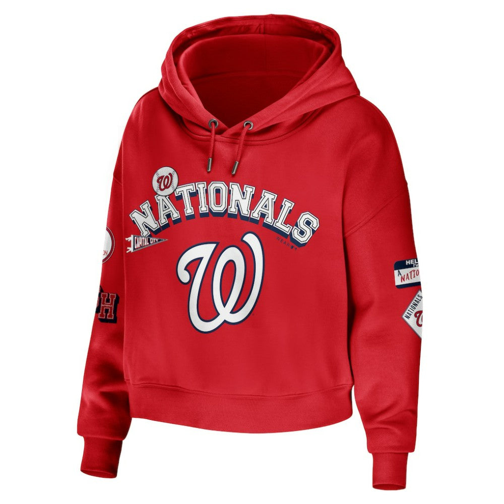 Washington Nationals WEAR by Erin Andrews Women's Modest Patches Cropped Pullover Hoodie - MLB Hoodies