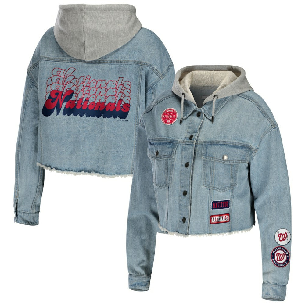 Washington Nationals WEAR by Erin Andrews Women's Hooded Button-Up Denim Jacket - MLB Jackets