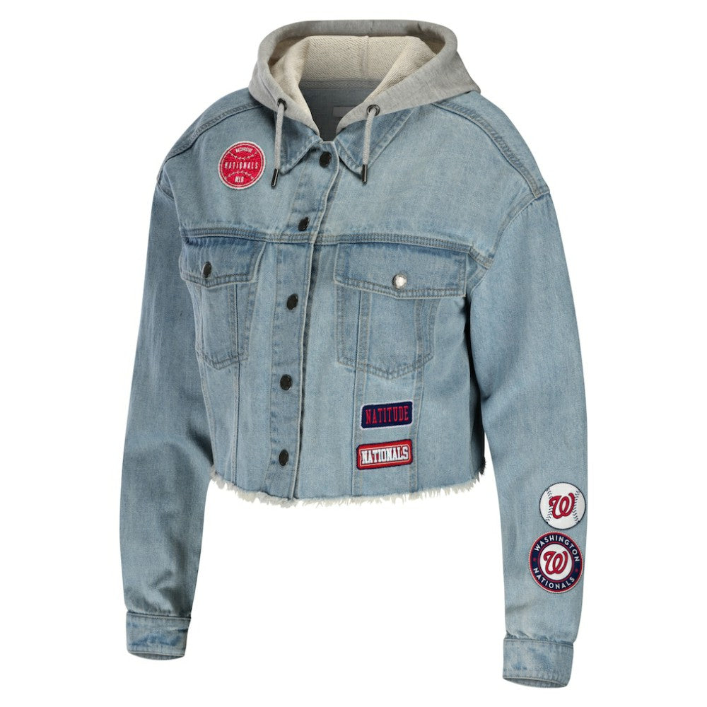 Washington Nationals WEAR by Erin Andrews Women's Hooded Button-Up Denim Jacket - MLB Jackets