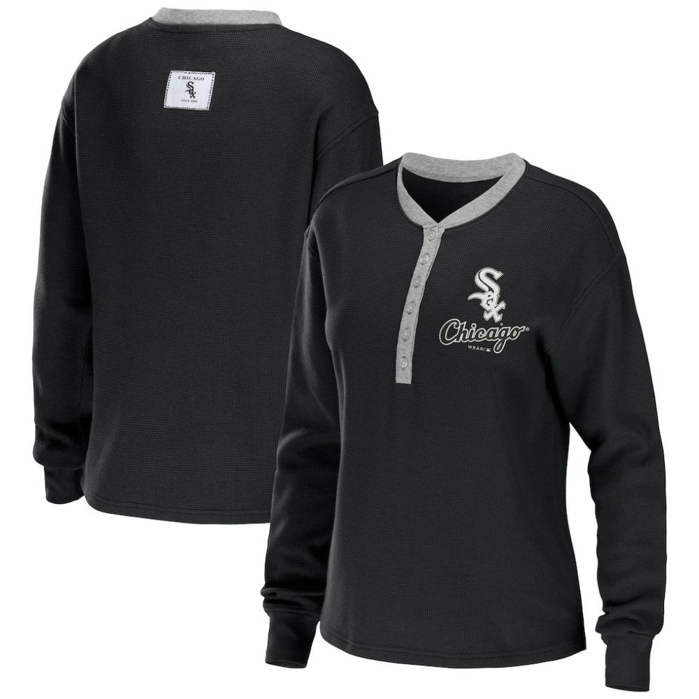 Chicago White Sox WEAR by Erin Andrews Women's Waffle Henley Long Sleeve T-Shirt - MLB T-shirts