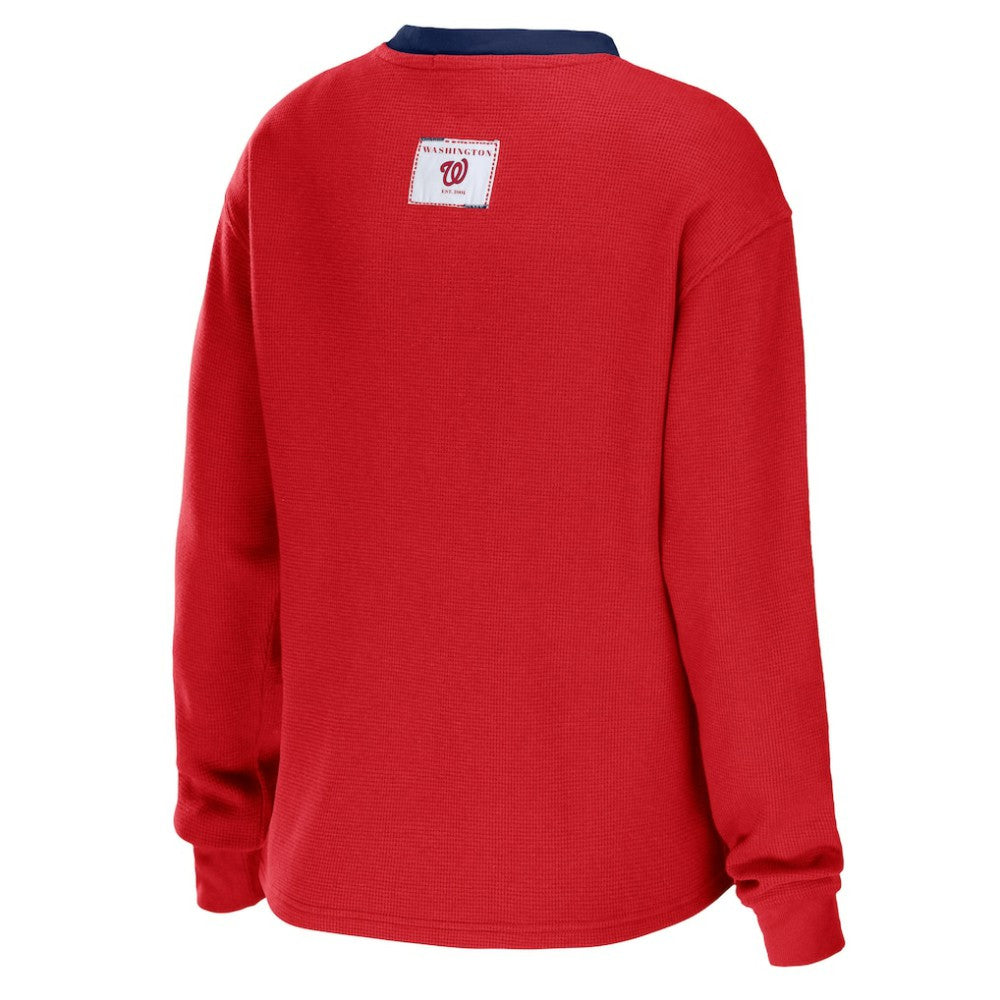 Washington Nationals WEAR by Erin Andrews Women's Waffle Henley Long Sleeve T-Shirt - MLB T-shirts
