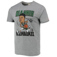 Heathered Gray Giannis Antetokounmpo Milwaukee Bucks Homage Caricature Tri-Blend T-Shirt | NBA