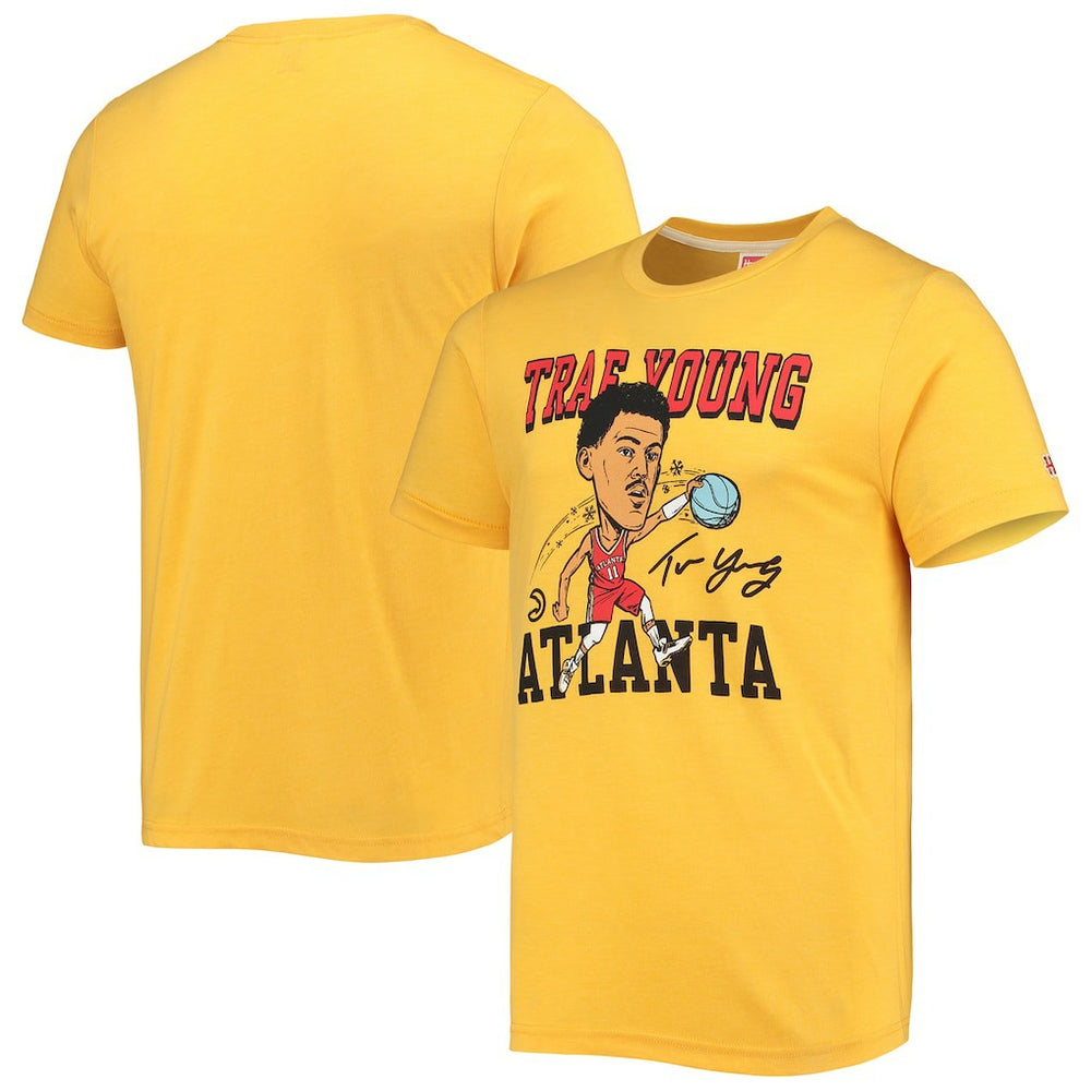 Gold Trae Young Atlanta Hawks Homage Caricature Tri-Blend T-Shirt | NBA