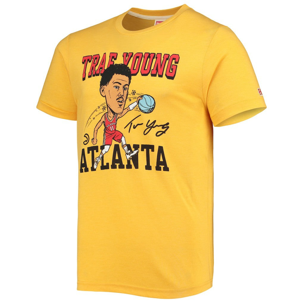 Gold Trae Young Atlanta Hawks Homage Caricature Tri-Blend T-Shirt | NBA