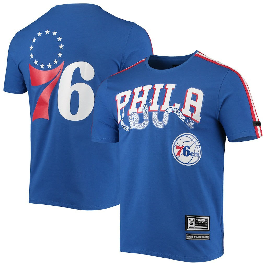 Royal/Red Philadelphia 76ers Pro Standard Men's Mesh Capsule Taping T-Shirt | NBA