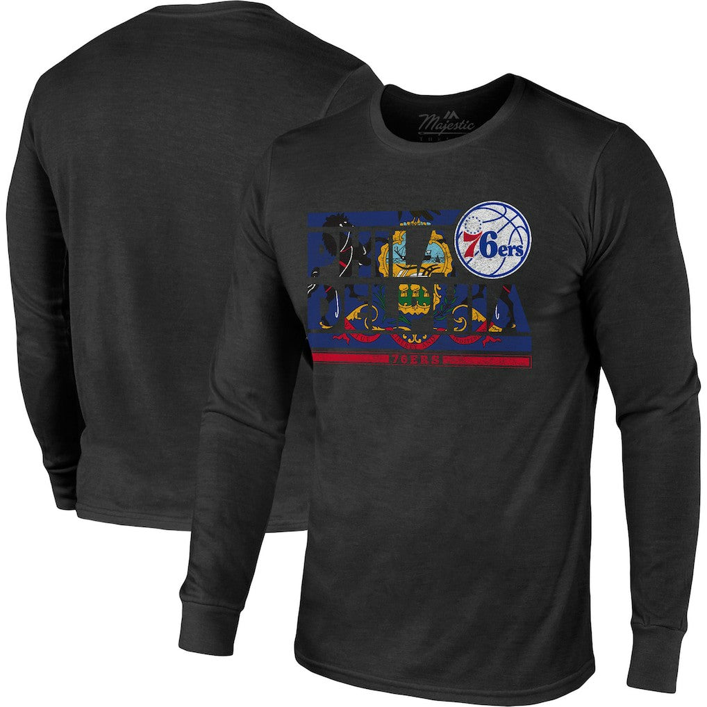 Black Philadelphia 76ers Majestic Threads City and State Tri-Blend Long Sleeve T-Shirt | NBA