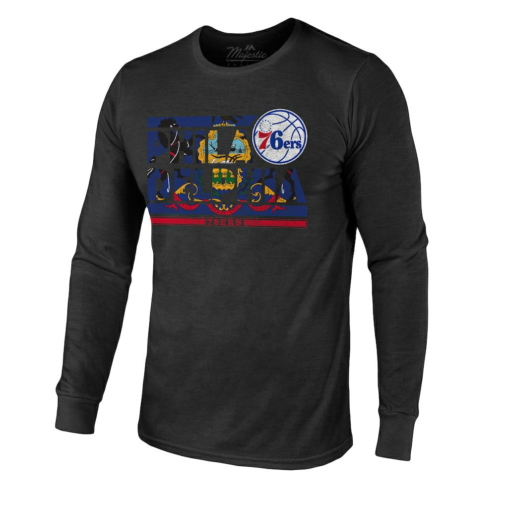Black Philadelphia 76ers Majestic Threads City and State Tri-Blend Long Sleeve T-Shirt | NBA