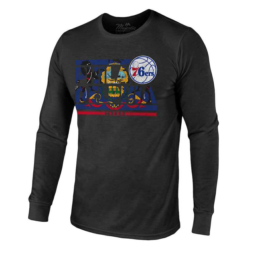 Black Philadelphia 76ers Majestic Threads City and State Tri-Blend Long Sleeve T-Shirt | NBA