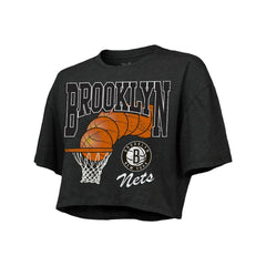 Charcoal Brooklyn Nets Majestic Threads Women's Bank Shot Cropped T-Shirt | NBA
