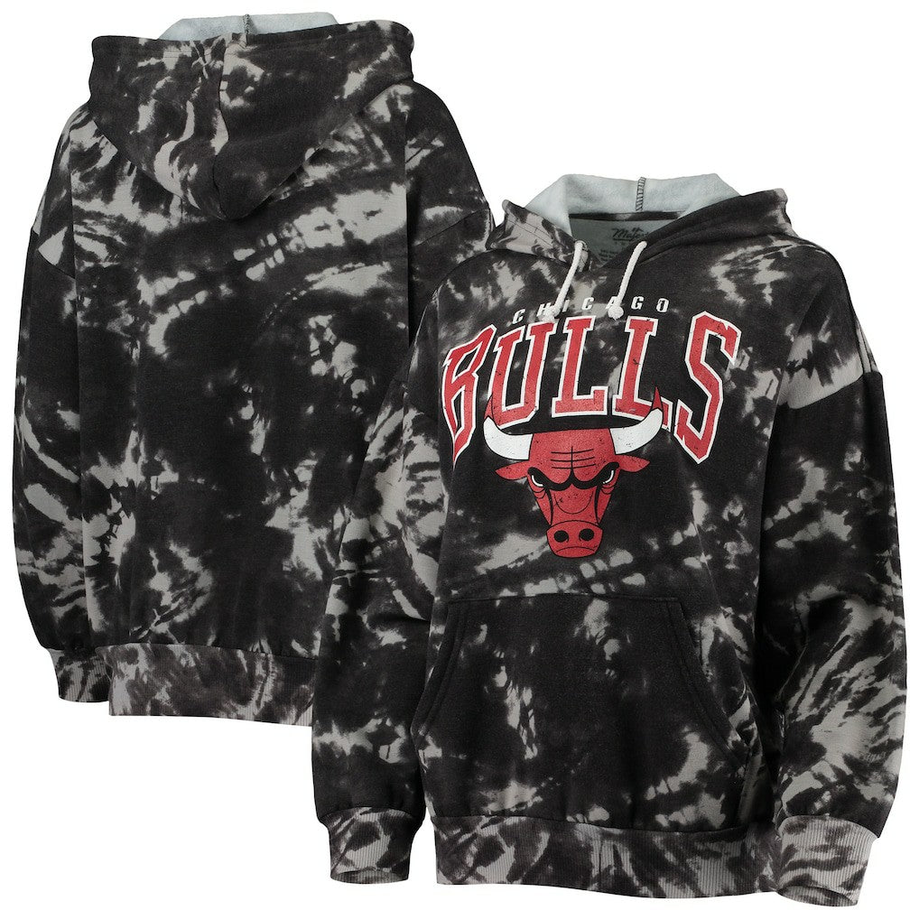 Black Chicago Bulls Majestic Threads Women's Burble Tie-Dye Tri-Blend Pullover Hoodie | NBA