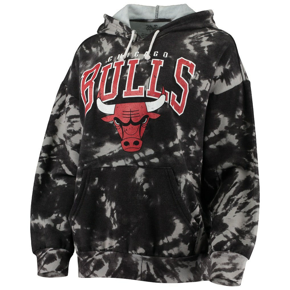 Black Chicago Bulls Majestic Threads Women's Burble Tie-Dye Tri-Blend Pullover Hoodie | NBA