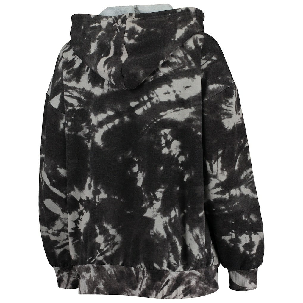 Black Chicago Bulls Majestic Threads Women's Burble Tie-Dye Tri-Blend Pullover Hoodie | NBA