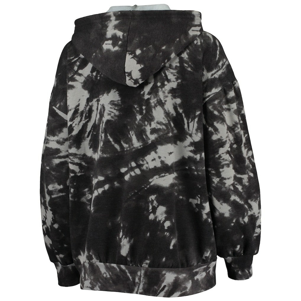 Black Philadelphia 76ers Majestic Threads Women's Burble Tie-Dye Tri-Blend Pullover Hoodie | NBA