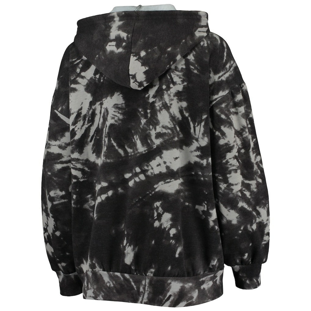Black Philadelphia 76ers Majestic Threads Women's Burble Tie-Dye Tri-Blend Pullover Hoodie | NBA