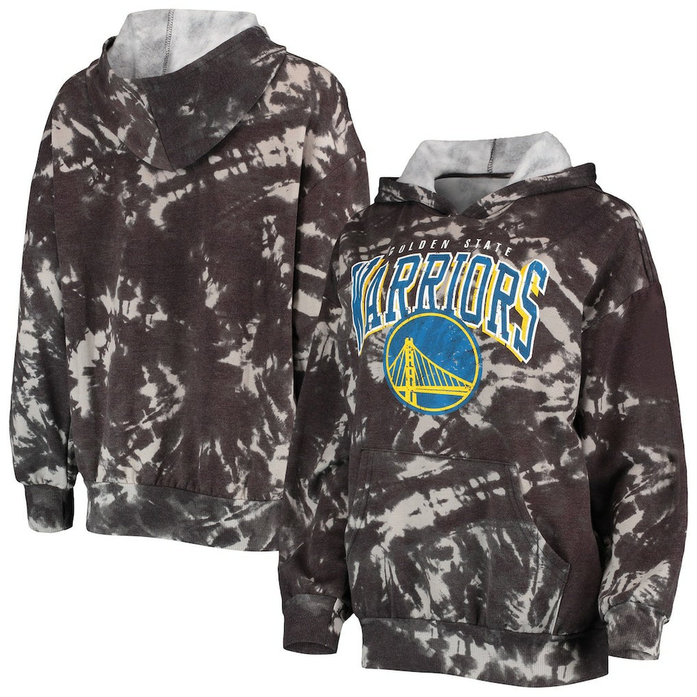 Black Golden State Warriors Majestic Threads Women's Burble Tie-Dye Tri-Blend Pullover Hoodie sale | NBA