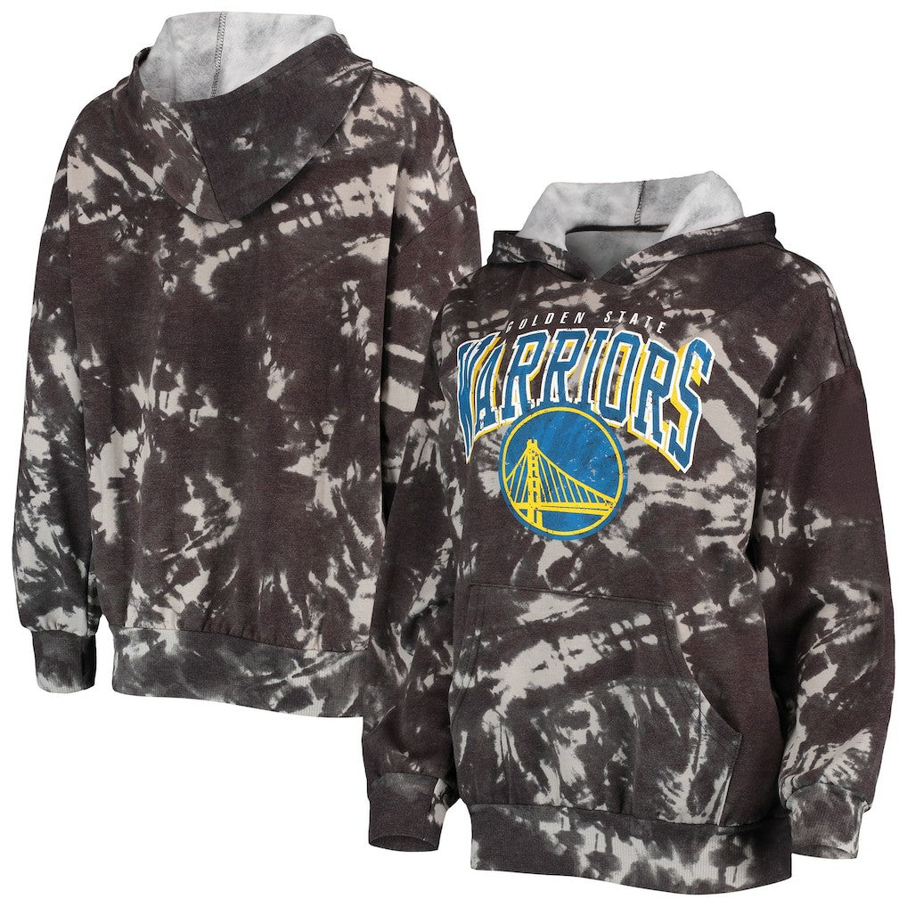 Black Golden State Warriors Majestic Threads Women's Burble Tie-Dye Tri-Blend Pullover Hoodie sale | NBA