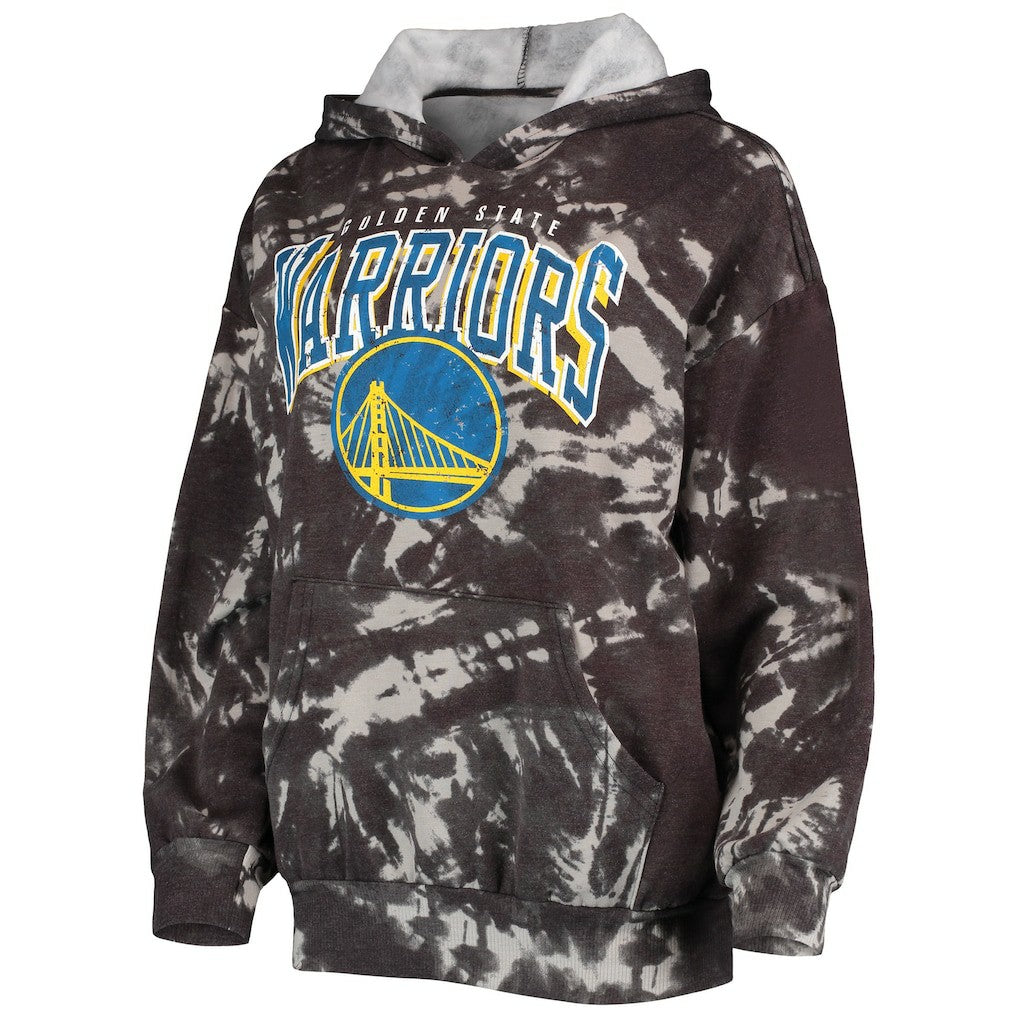 Black Golden State Warriors Majestic Threads Women's Burble Tie-Dye Tri-Blend Pullover Hoodie sale | NBA