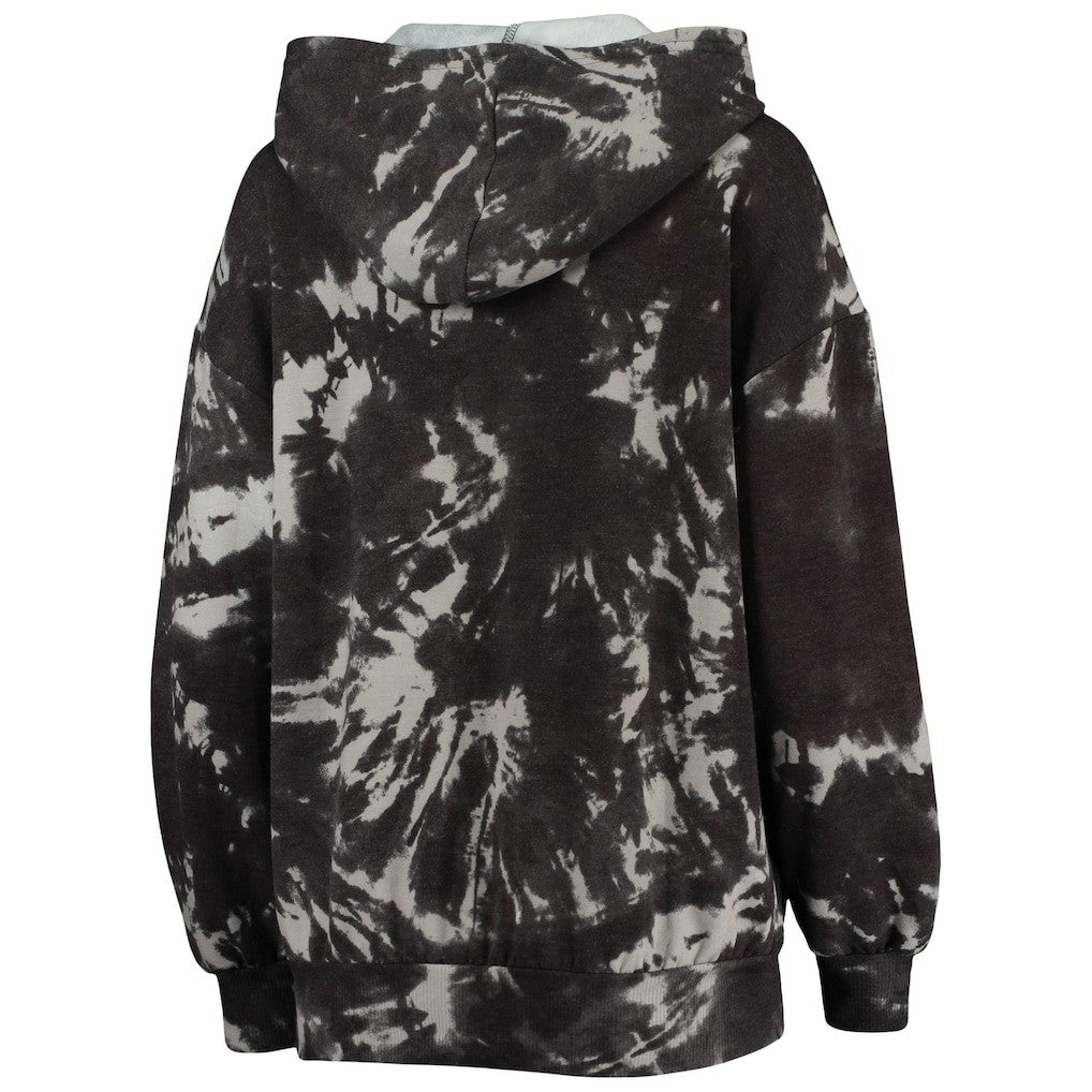 Black Brooklyn Nets Majestic Threads Women's Burble Tie-Dye Tri-Blend Pullover Hoodie | NBA