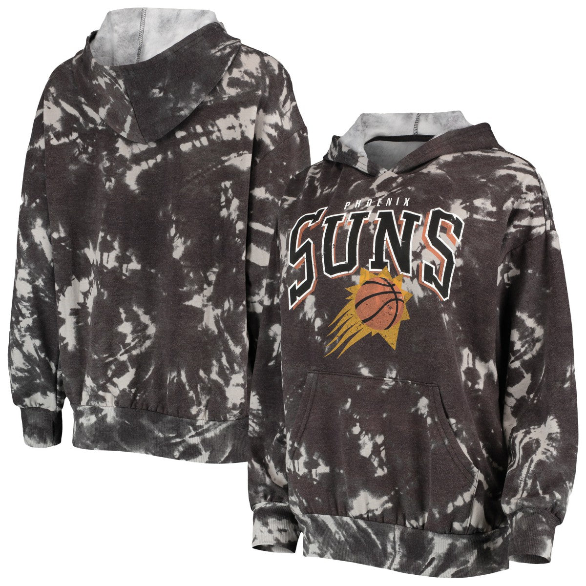 Black Phoenix Suns Majestic Threads Women's Burble Tie-Dye Tri-Blend Pullover Hoodie | NBA