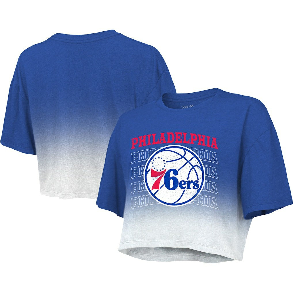 Royal/White Philadelphia 76ers Majestic Threads Women's Repeat Dip-Dye Cropped T-Shirt | NBA