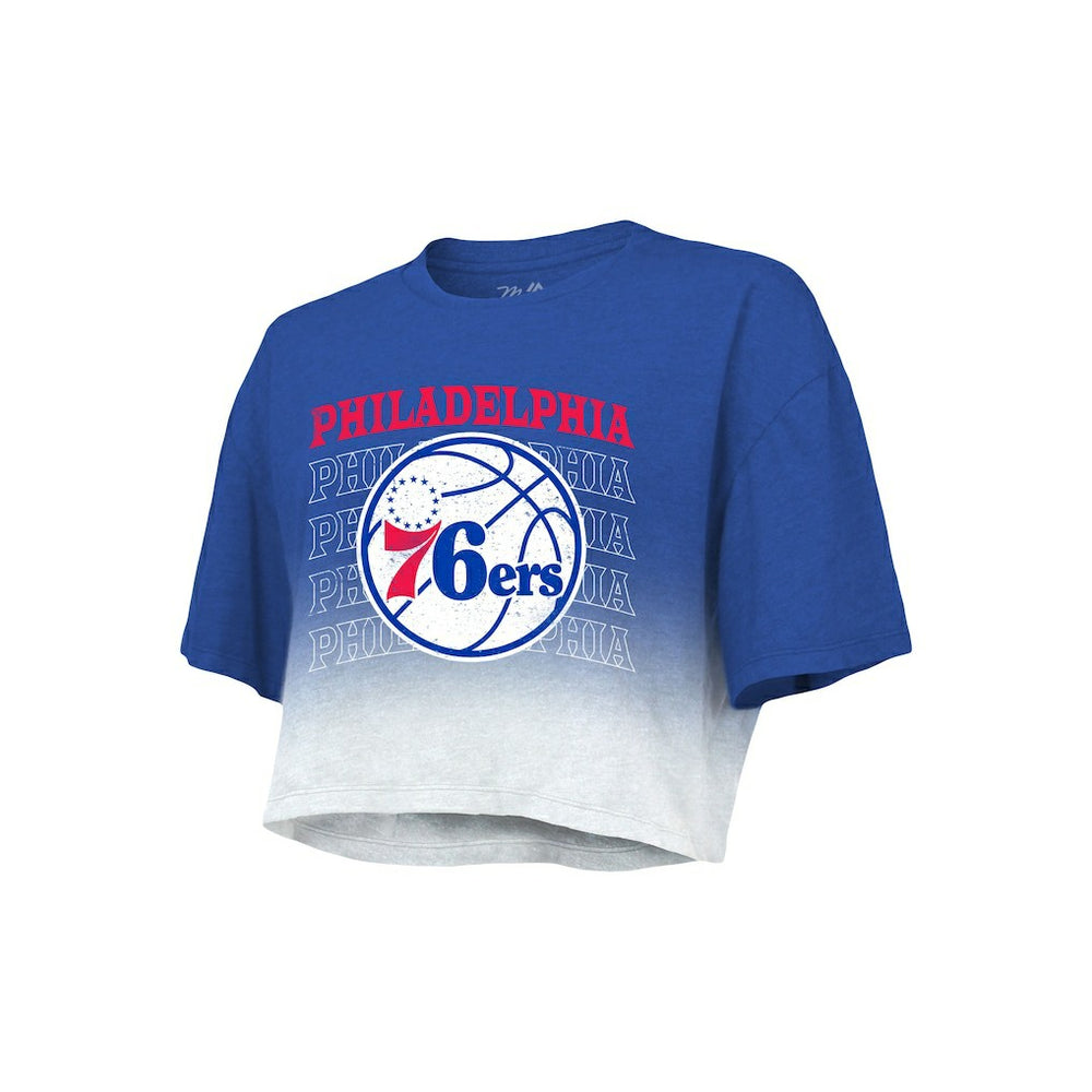 Royal/White Philadelphia 76ers Majestic Threads Women's Repeat Dip-Dye Cropped T-Shirt | NBA