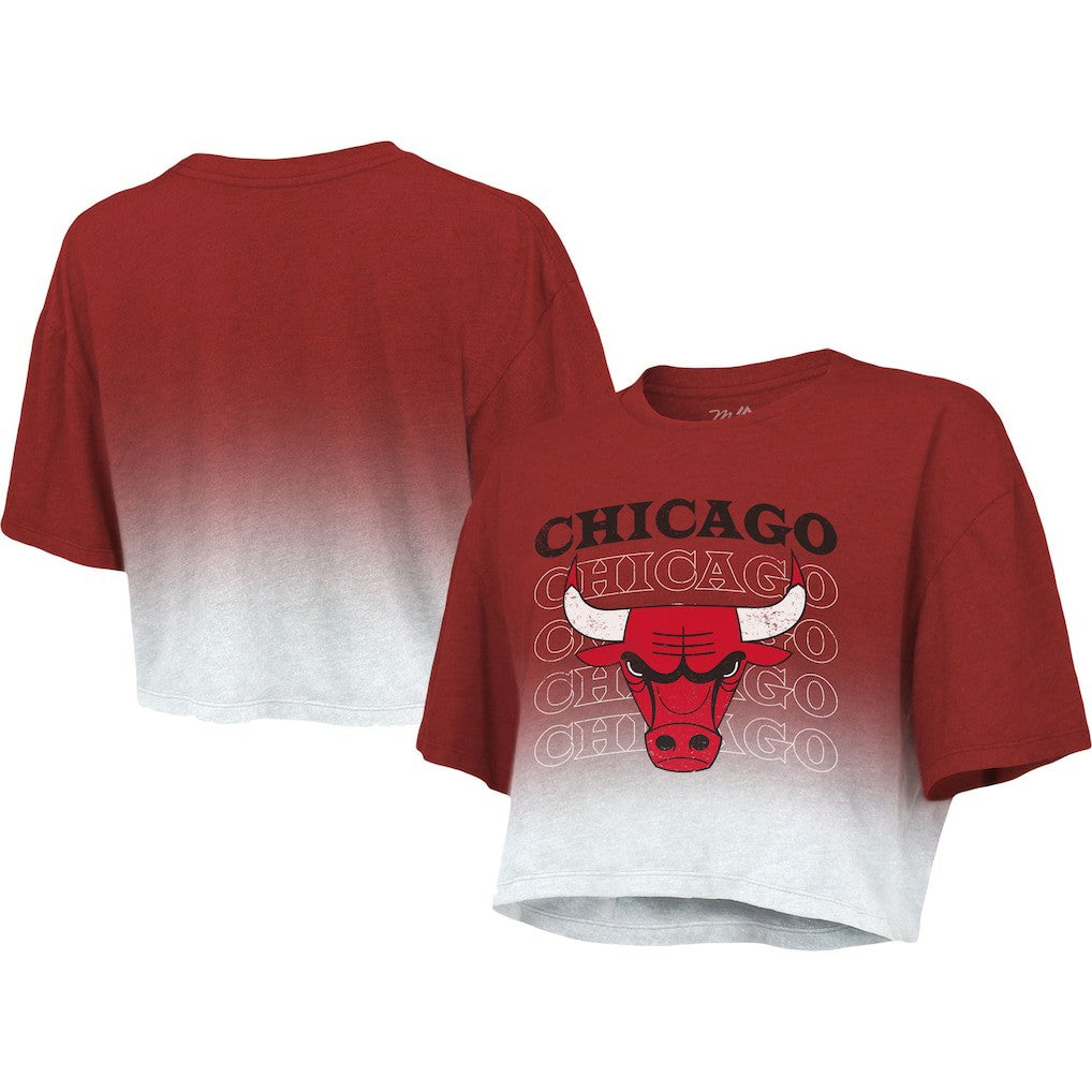 Red/White Chicago Bulls Majestic Threads Women's Repeat Dip-Dye Cropped T-Shirt sale | NBA