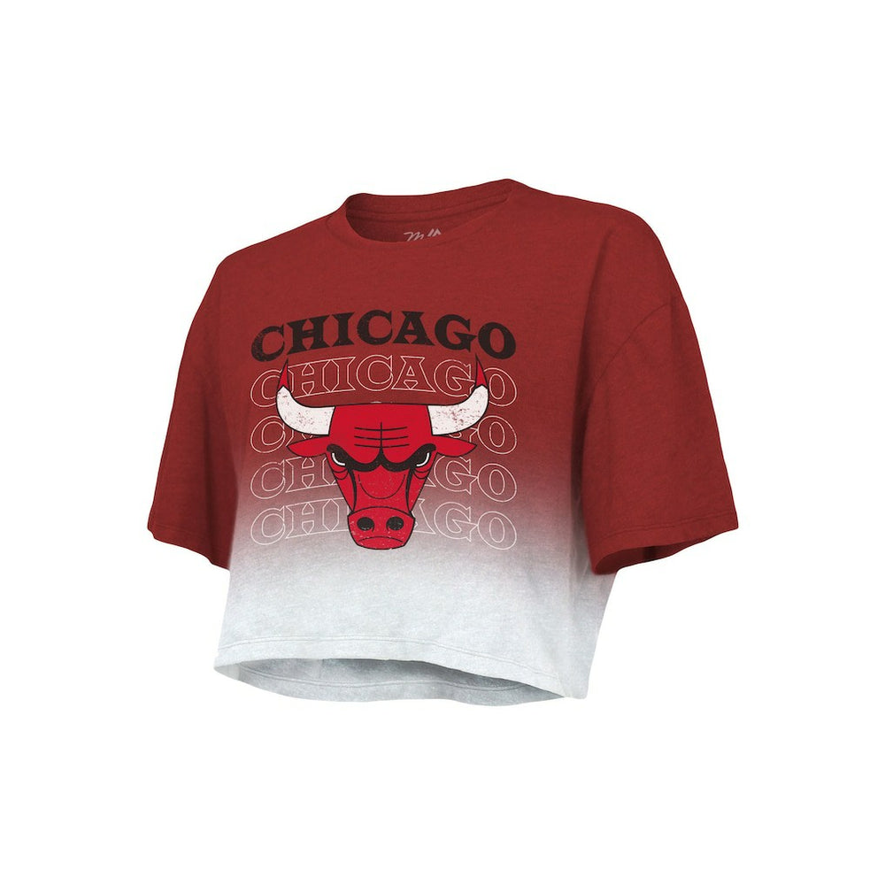 Red/White Chicago Bulls Majestic Threads Women's Repeat Dip-Dye Cropped T-Shirt sale | NBA