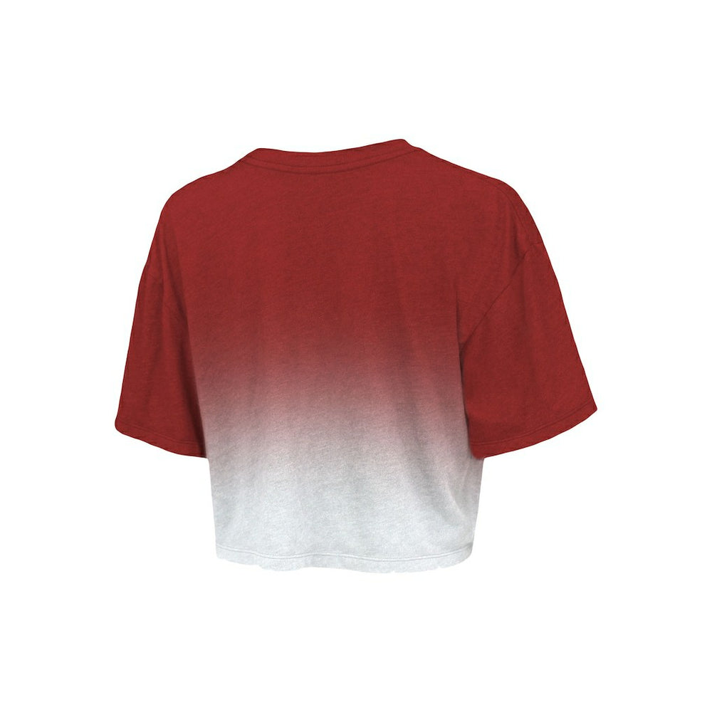 Red/White Chicago Bulls Majestic Threads Women's Repeat Dip-Dye Cropped T-Shirt sale | NBA