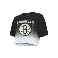 Black/White Brooklyn Nets Majestic Threads Women's Repeat Dip-Dye Cropped T-Shirt | NBA