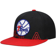 Black/Red Philadelphia 76ers Hardwood Classics Low Big Face Snapback Hat | NBA
