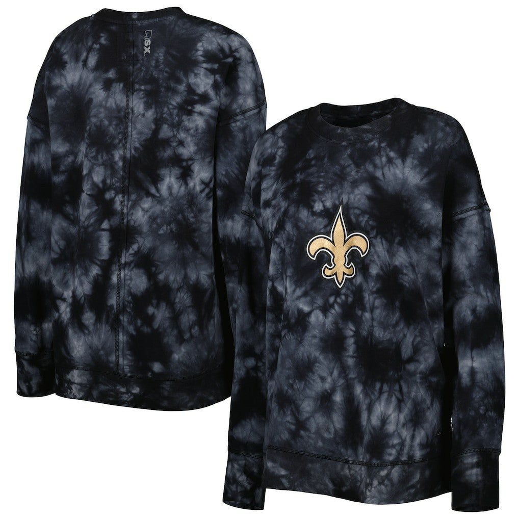 New Orleans Saints MSX by Michael Strahan Women's Bailey Tie-Dye Tri-Blend Pullover Sweatshirt | NFL US