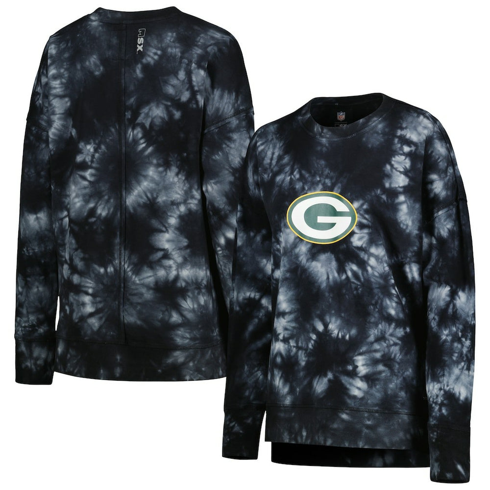 Green Bay Packers MSX by Michael Strahan Women's Bailey Tie-Dye Tri-Blend Pullover Sweatshirt | NFL Discount