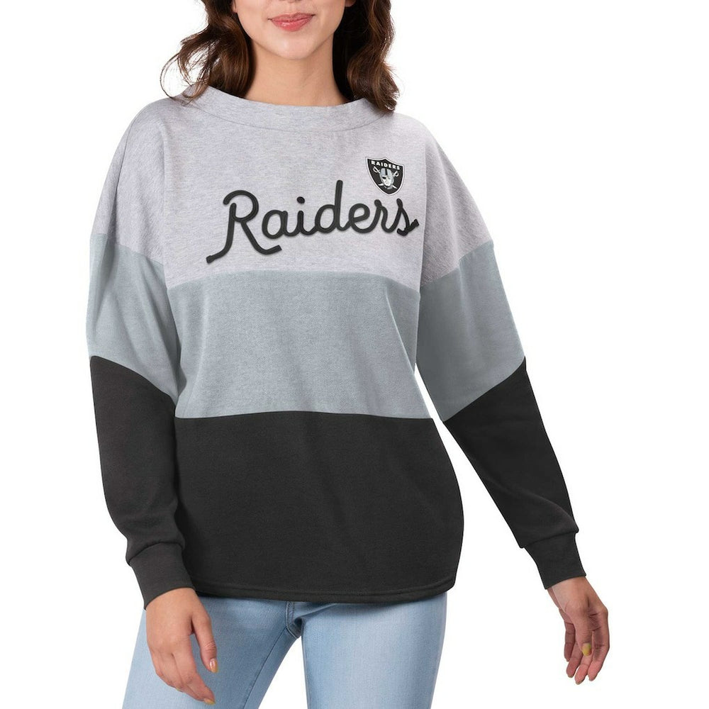 Las Vegas Raiders Touch Women's Outfield Deep V-Back Waist Length Pullover Sweatshirt | NFL New
