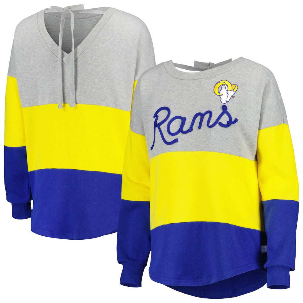 Los Angeles Rams Touch Women's Outfield Deep V-Back Waist Length Pullover Sweatshirt | NFL Hot