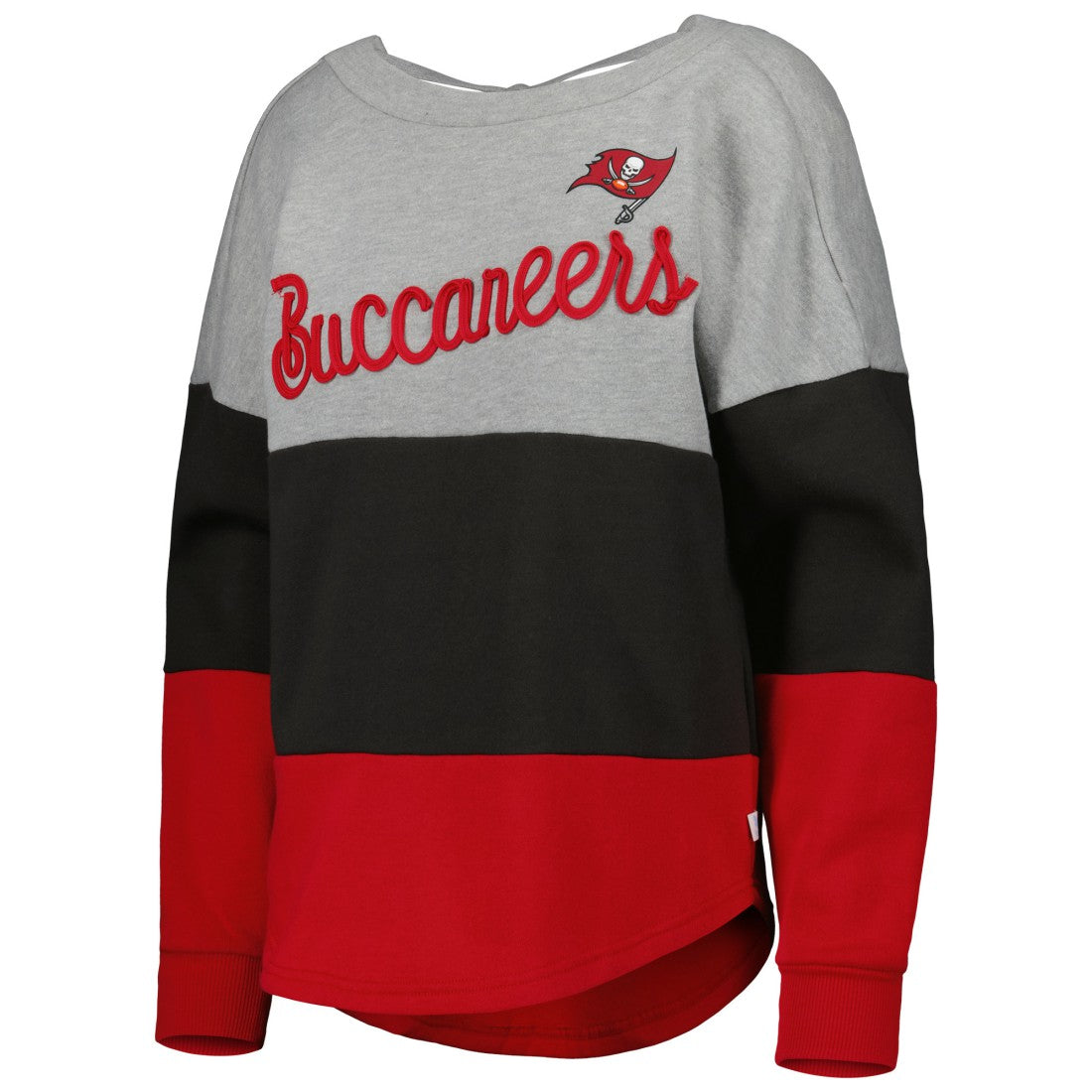 Tampa Bay Buccaneers Touch Women's Outfield Deep V-Back Waist Length Pullover Sweatshirt | NFL Outlet